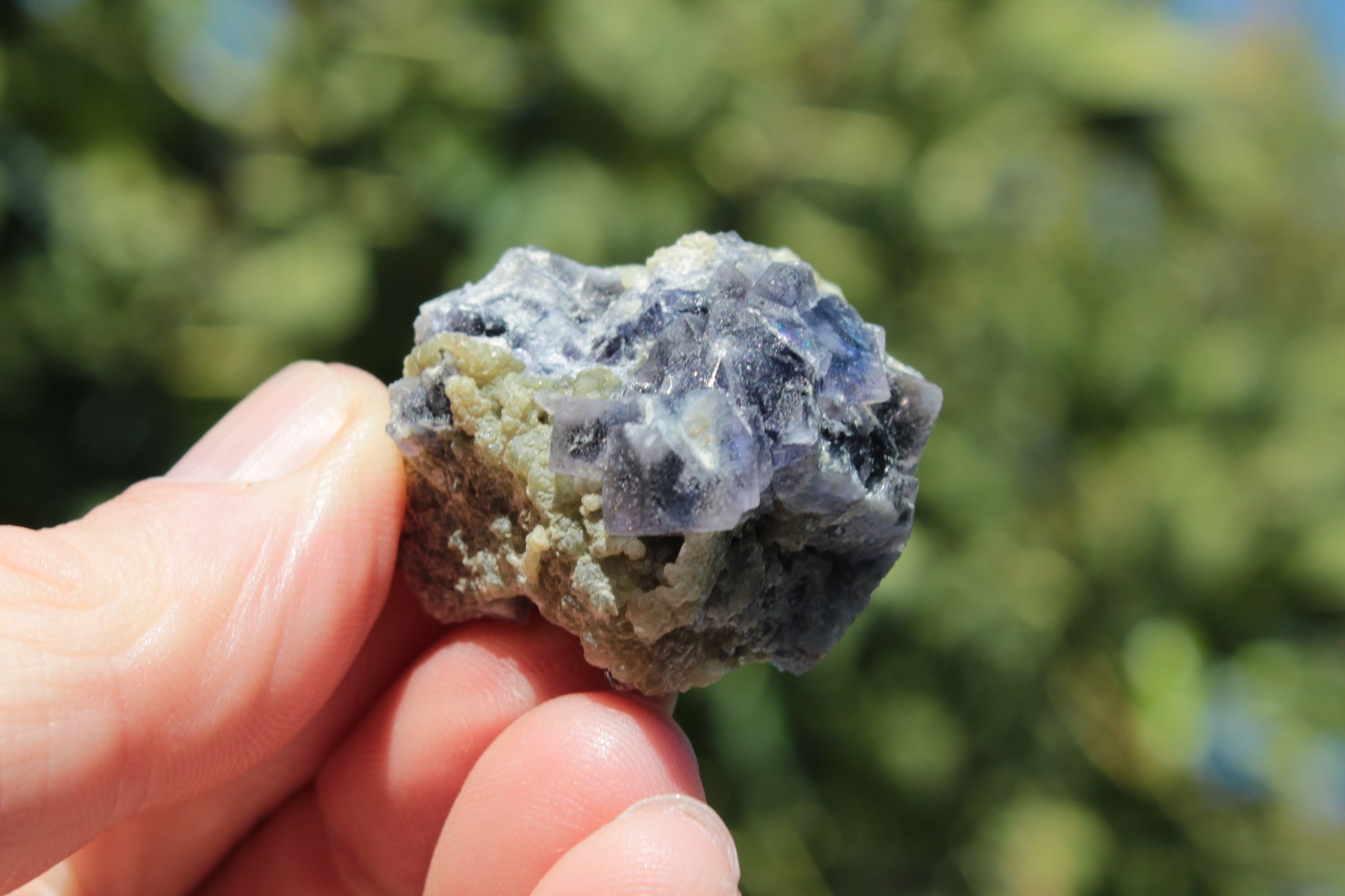 Blue phantom cubic Fluorite crystal with mica from China 31.5g Rocks and Things