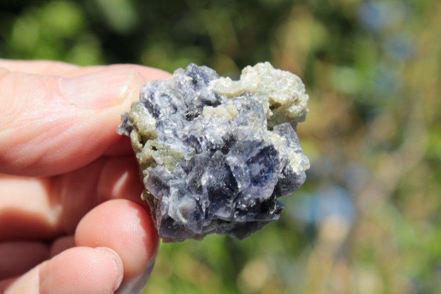 Blue phantom cubic Fluorite crystal with mica from China 31.5g Rocks and Things