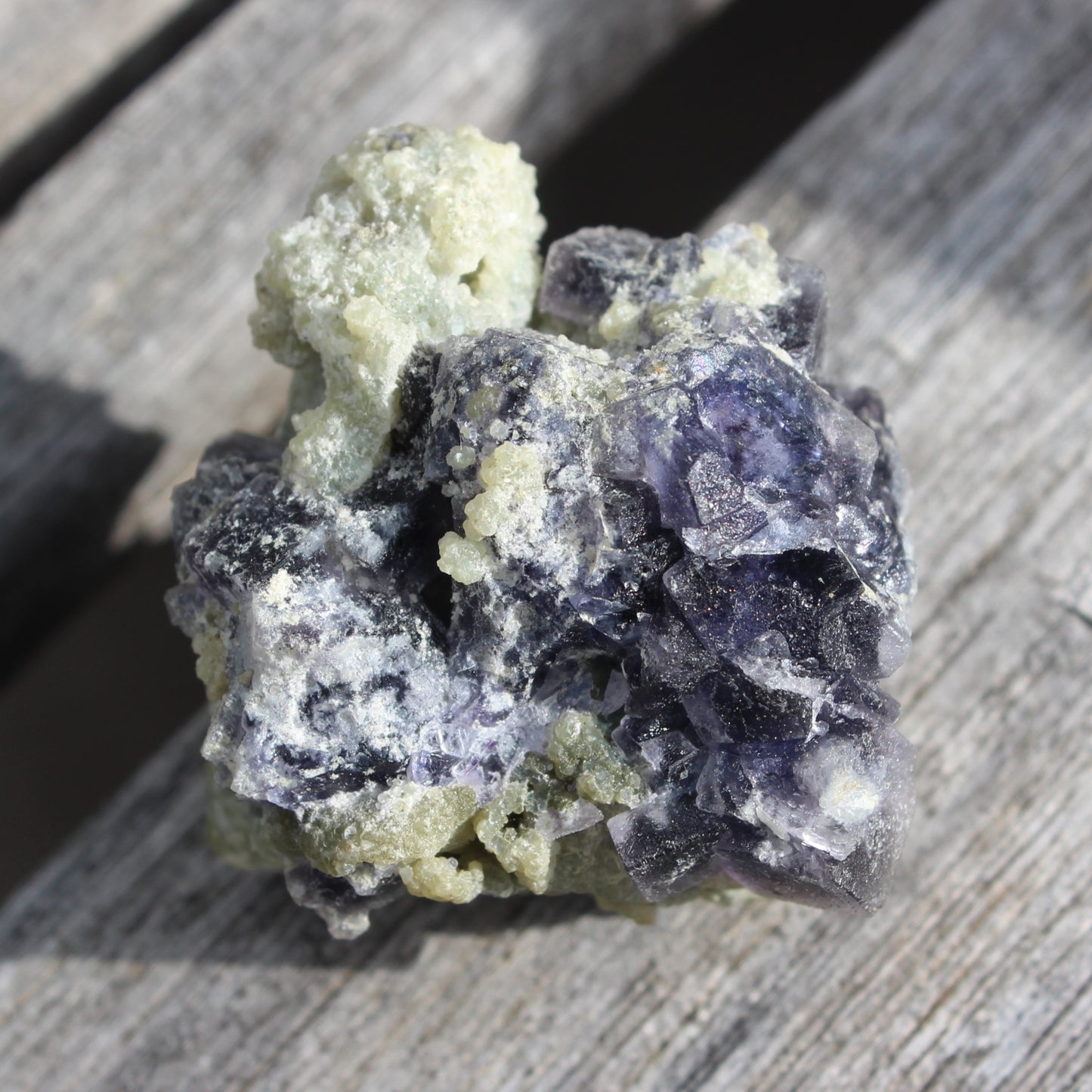 Blue phantom cubic Fluorite crystal with mica from China 31.5g Rocks and Things