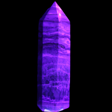 Caribbean Calcite Blue Aragonite wand 71g in UV light - Rocks and Things Store