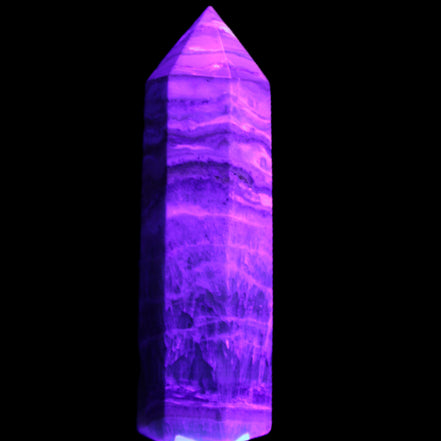 Caribbean Calcite Blue Aragonite wand 71g in UV light - Rocks and Things Store