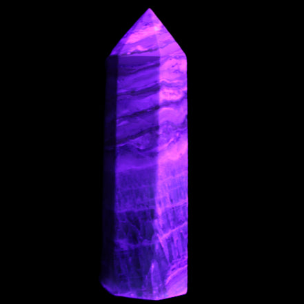 Caribbean Calcite Blue Aragonite wand 71g in UV light - Rocks and Things Store