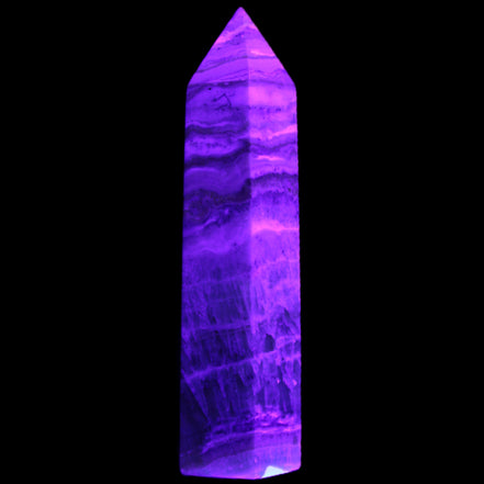 Caribbean Calcite Blue Aragonite wand 71g in UV light - Rocks and Things Store