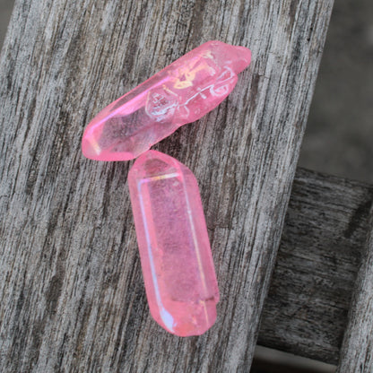 Angel Aura Quartz 2 crystals electoplated pink with Titanium 6-7g
