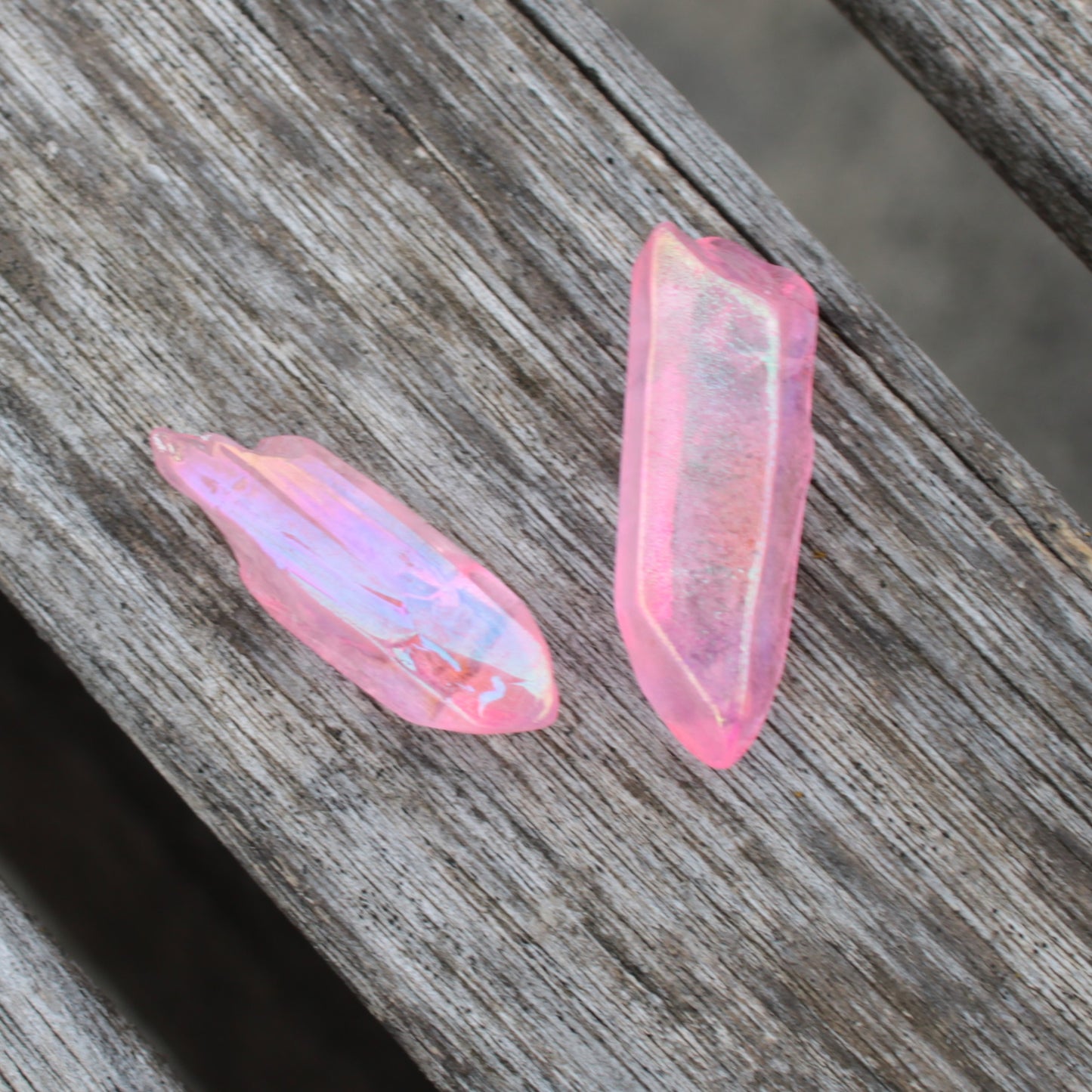 Angel Aura Quartz 2 crystals electoplated pink with Titanium 6-7g