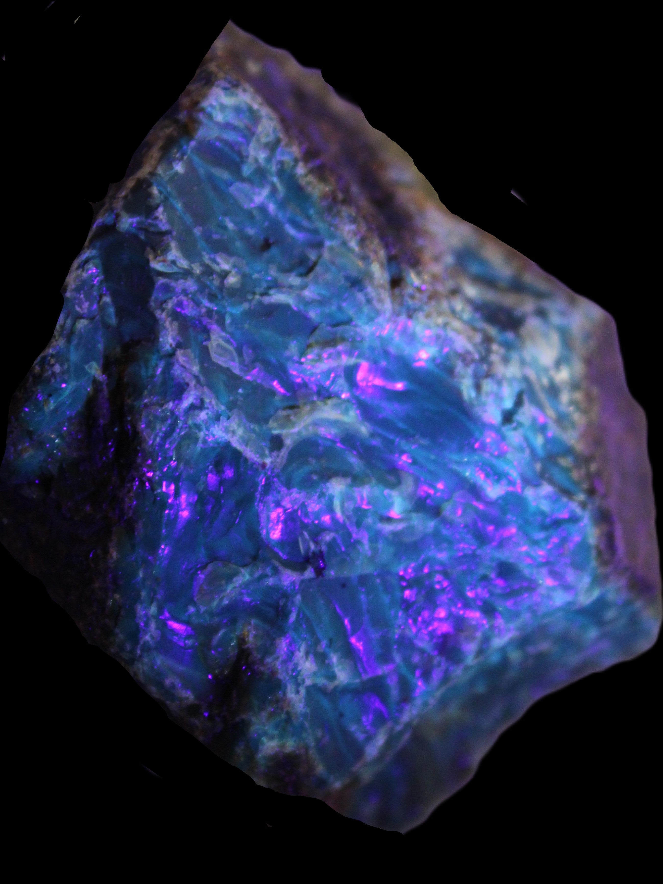 Blue Amber from Mozambique 29.8g in UV light - Rocks and Things Store
