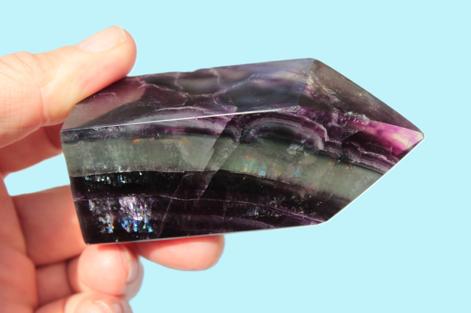 Rainbow Fluorite obelisk 240g Rocks and Things