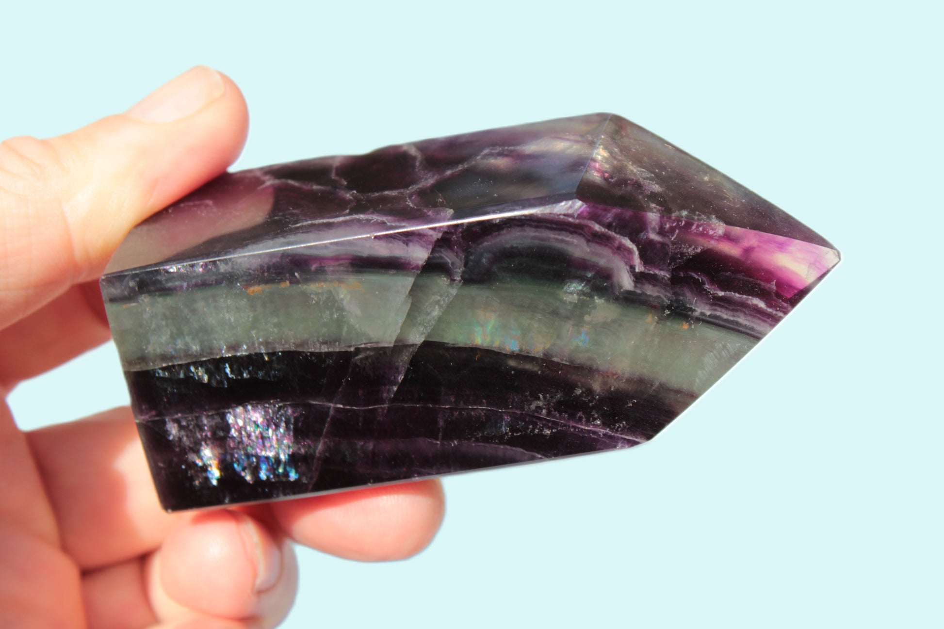 Rainbow Fluorite obelisk 240g Rocks and Things