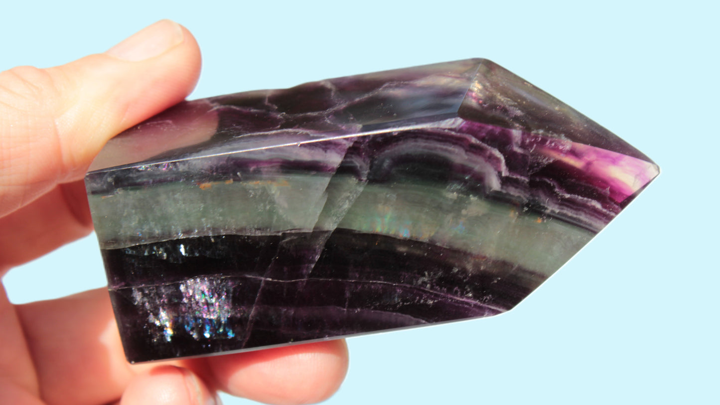 Rainbow Fluorite obelisk 240g Rocks and Things