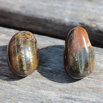 Blue Red and Golden Tigers Eye 2 small polished stones 15g