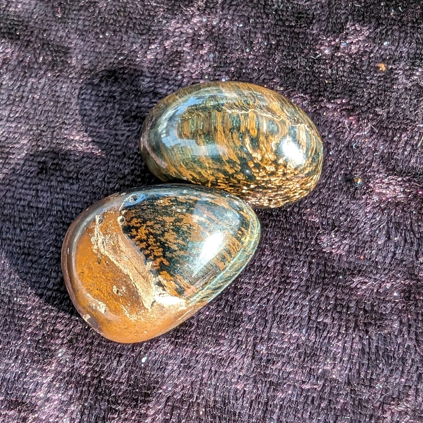 Blue Red and Golden Tigers Eye 2 small polished stones 15g