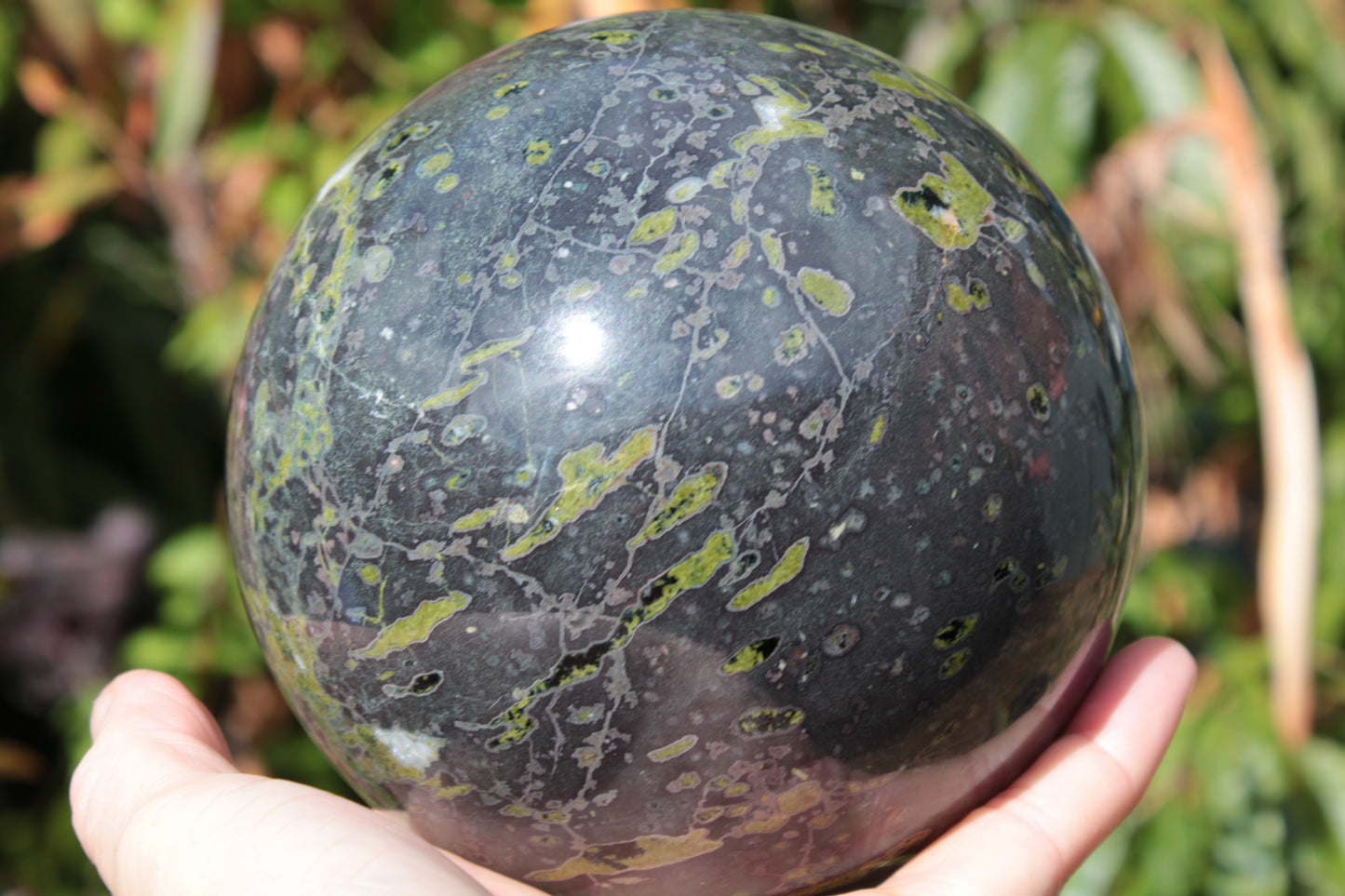Green Plum Blossom Jade sphere 132mm 3460g