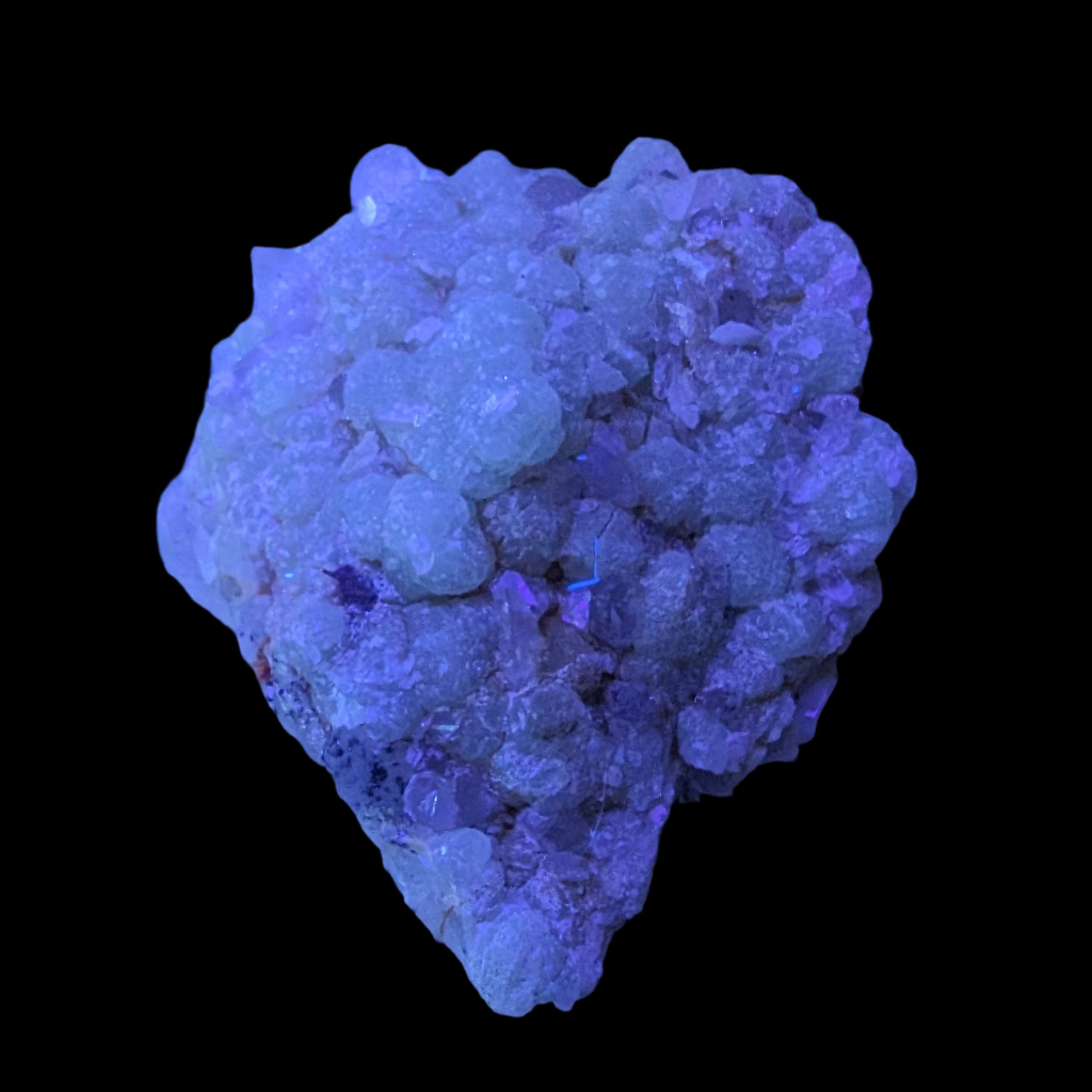 Green Prehnite with Quartz complex natural crystal cluster specimen from Guizhou, China 203g in UV light -  Rocks and Things Store