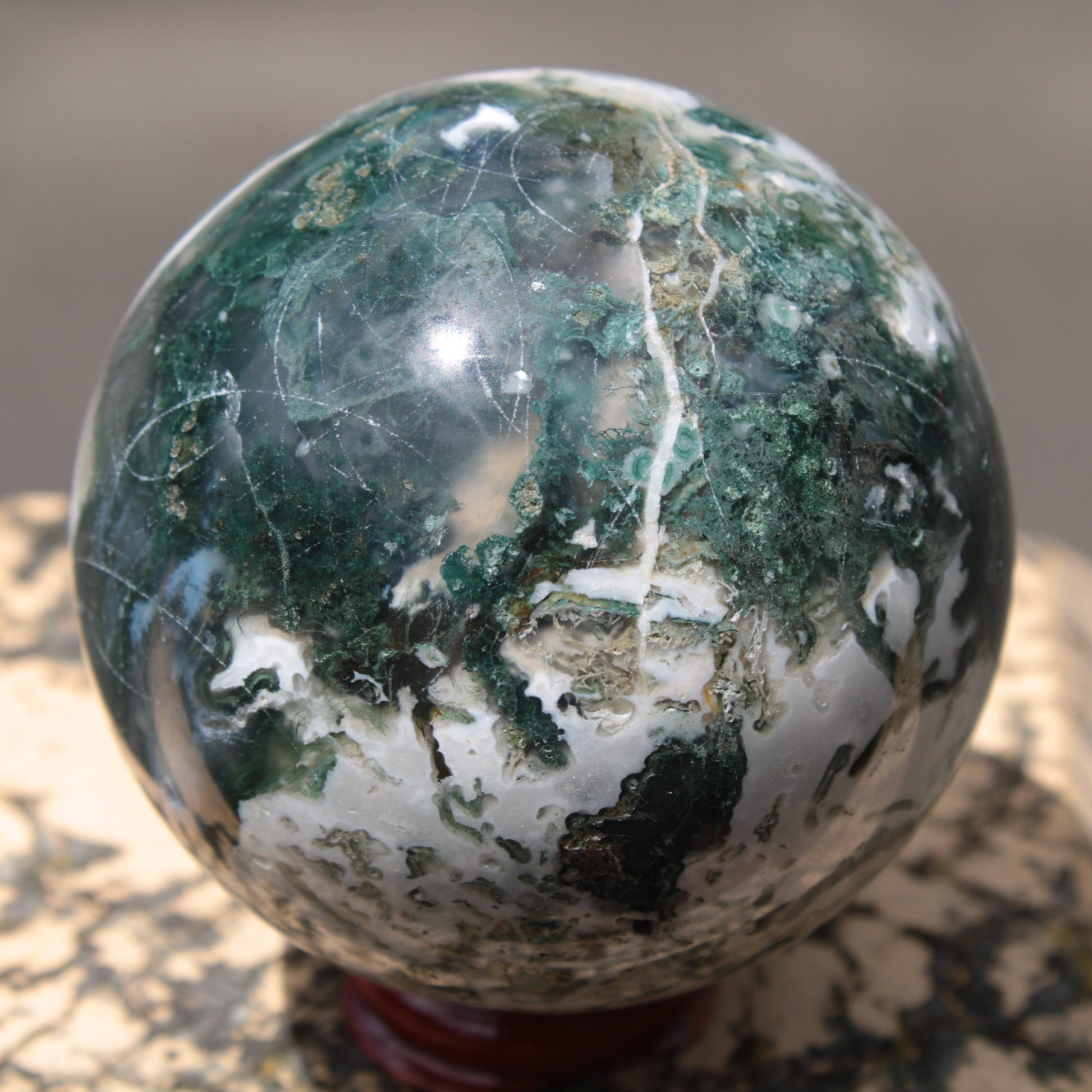 Moss Agate sphere 414g Rocks and Things