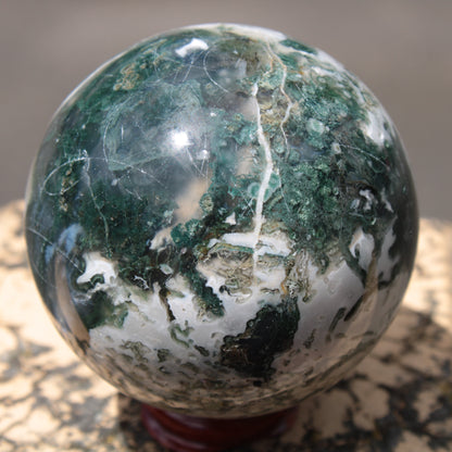 Moss Agate sphere 414g Rocks and Things