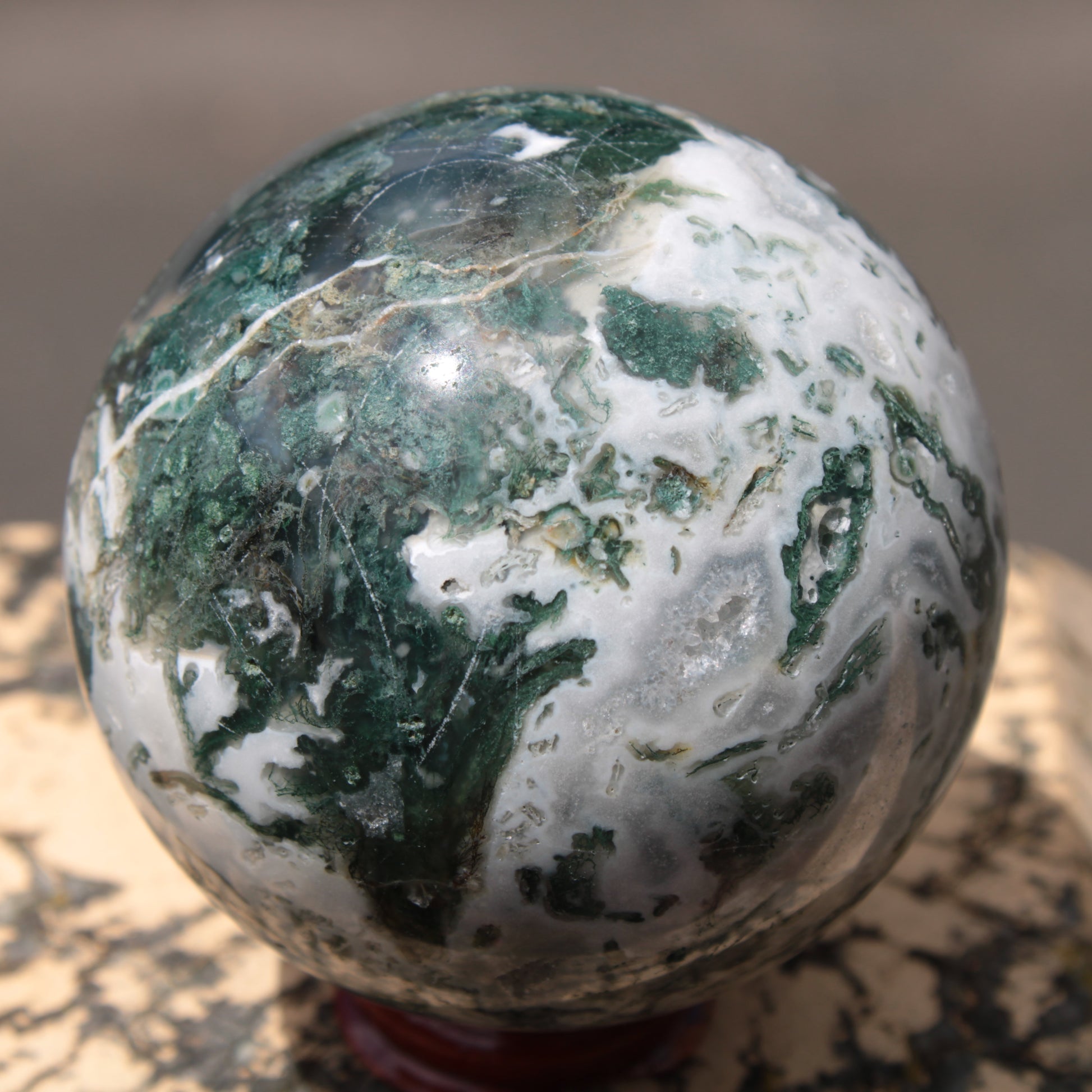 Moss Agate sphere 414g Rocks and Things