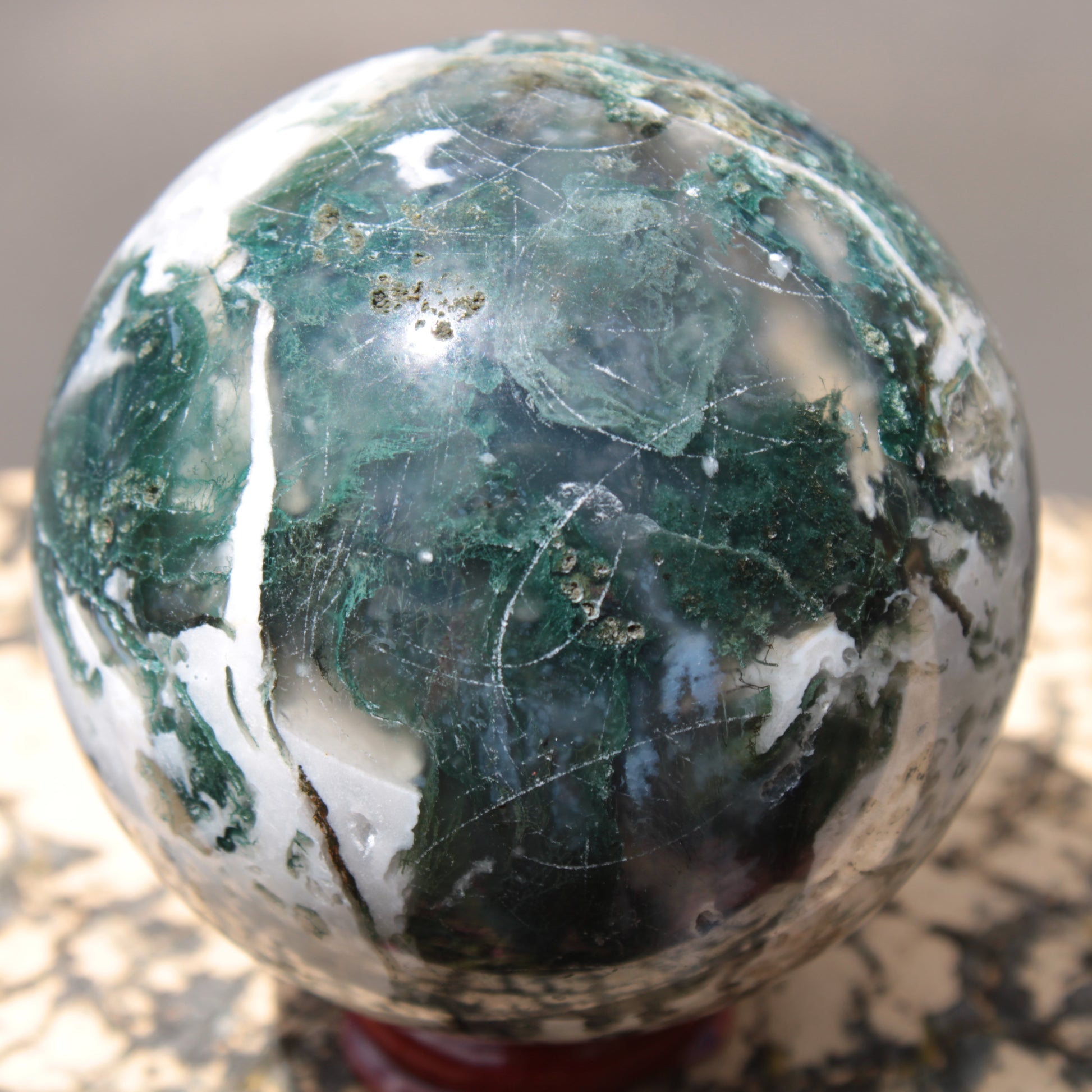 Moss Agate sphere 414g Rocks and Things