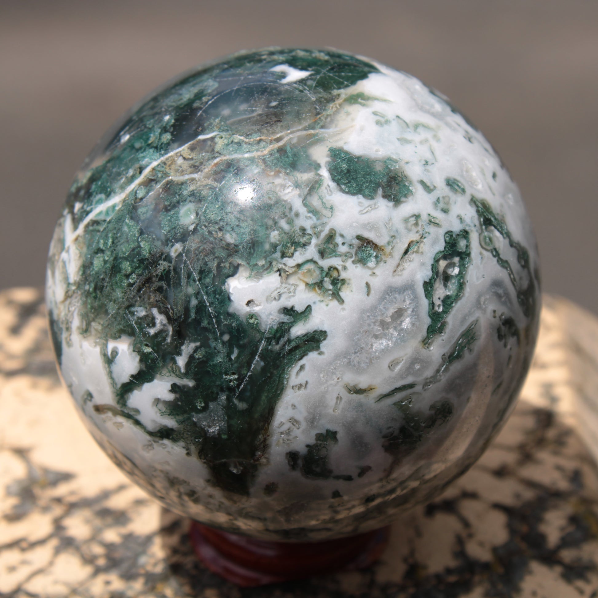 Moss Agate sphere 414g Rocks and Things