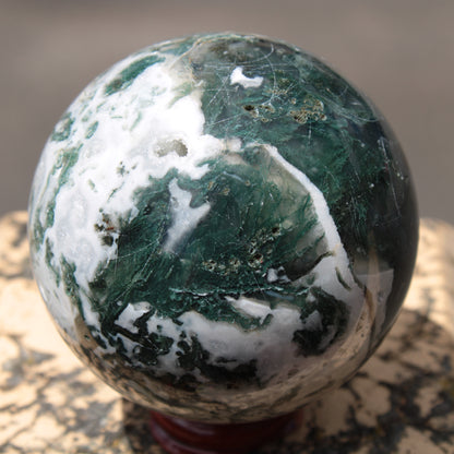 Moss Agate sphere 414g Rocks and Things