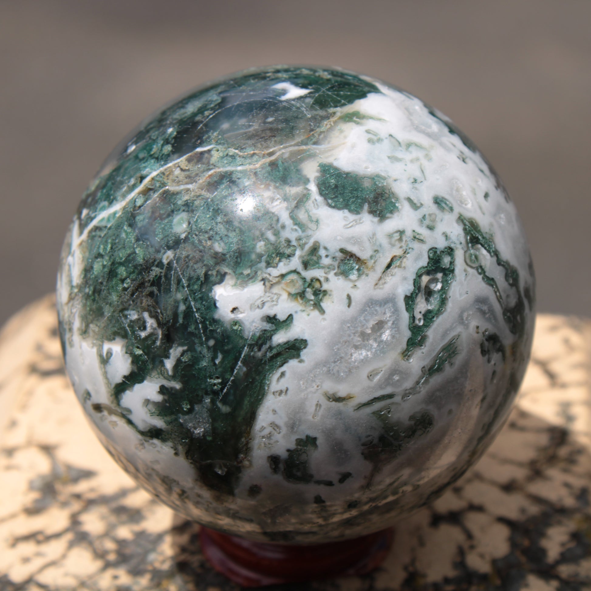 Moss Agate sphere 414g Rocks and Things