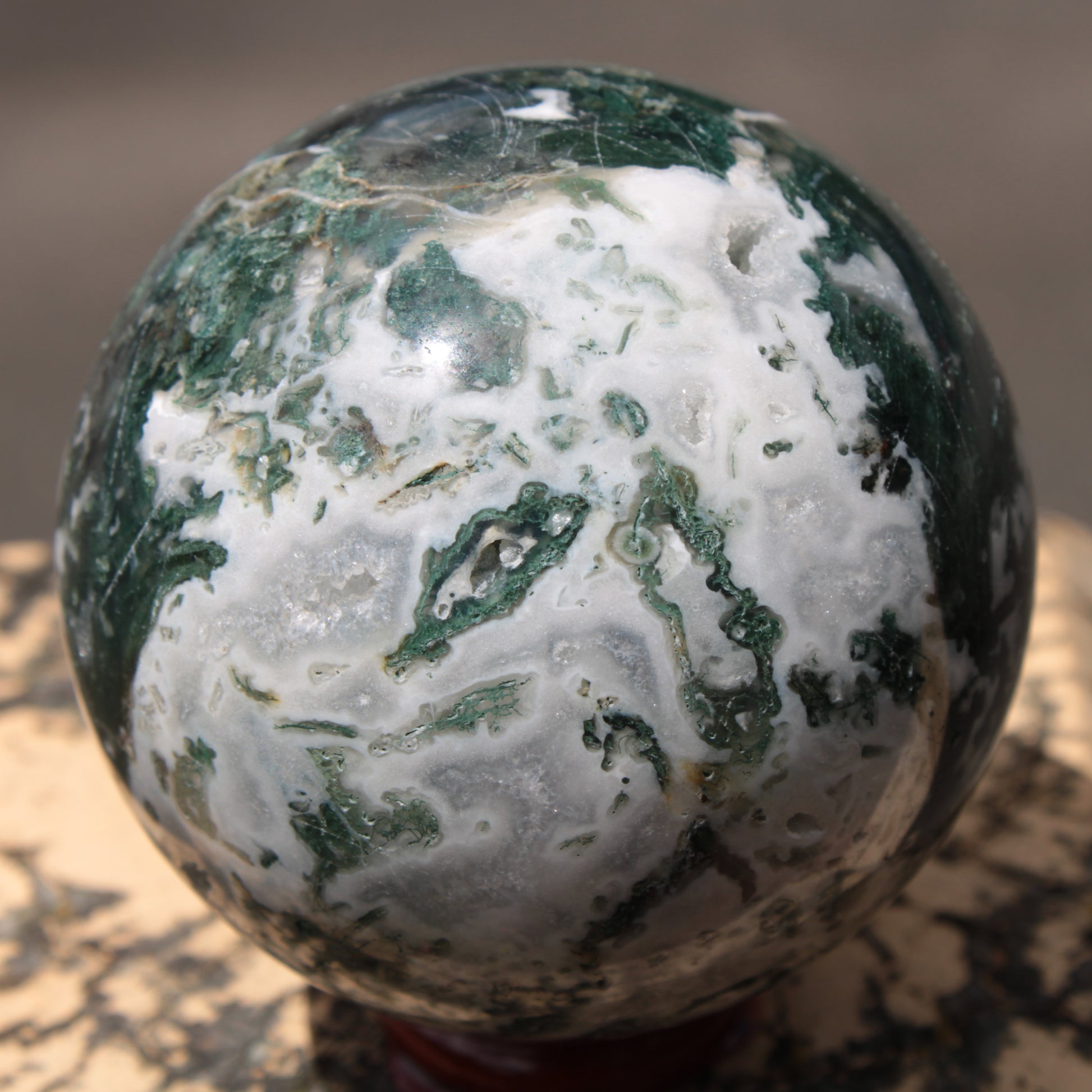 Moss Agate sphere 414g Rocks and Things