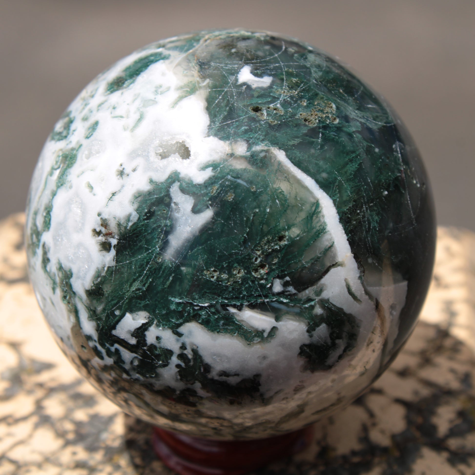 Moss Agate sphere 414g Rocks and Things