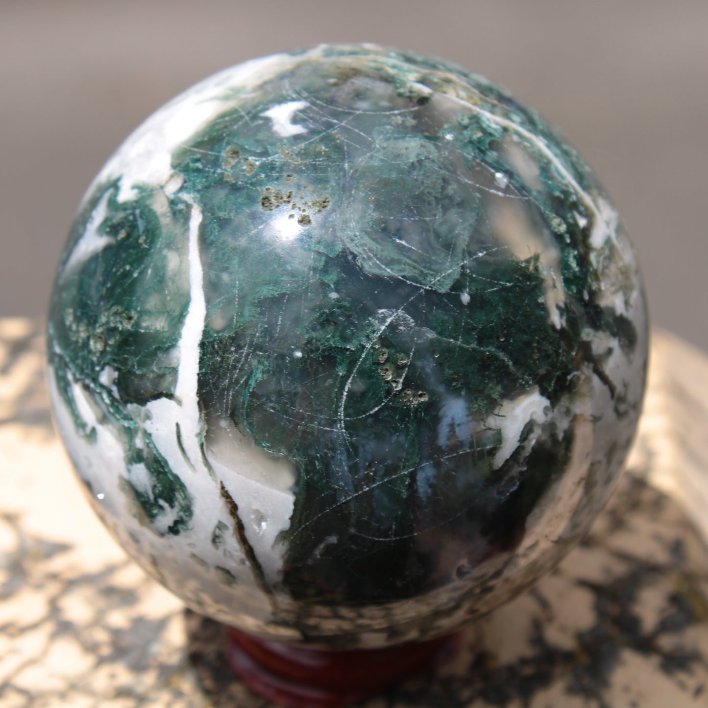 Moss Agate sphere 414g Rocks and Things