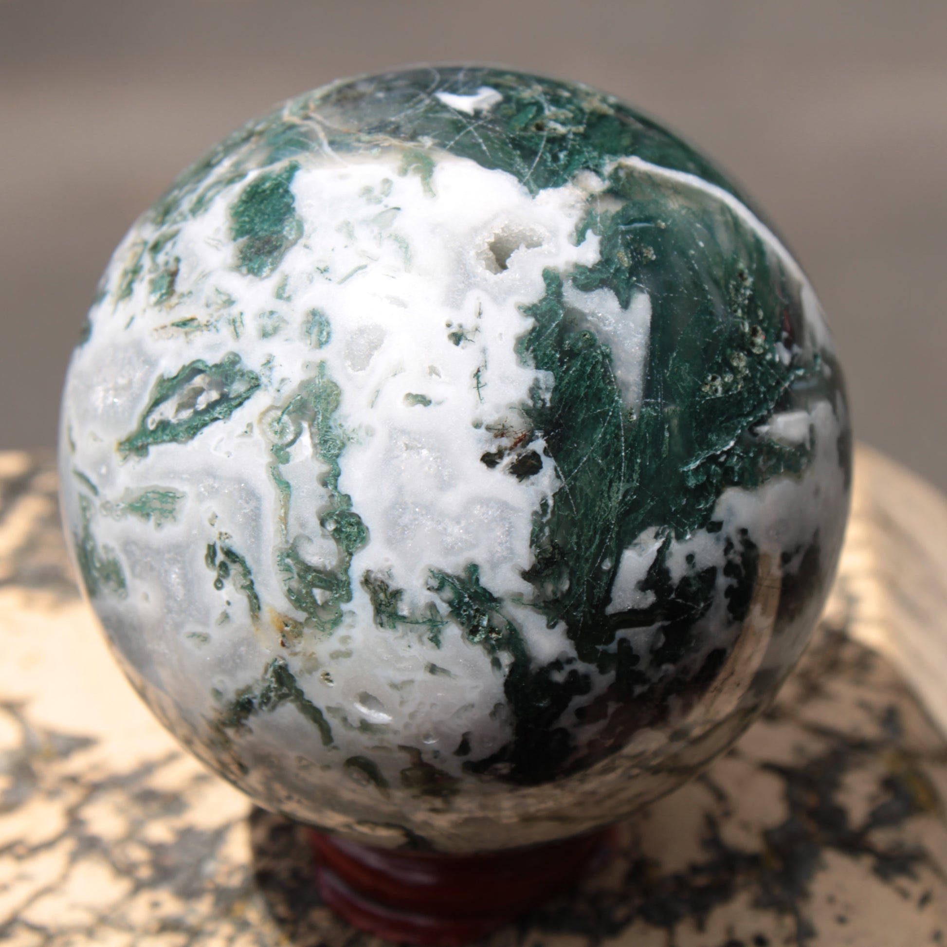 Moss Agate sphere 414g Rocks and Things