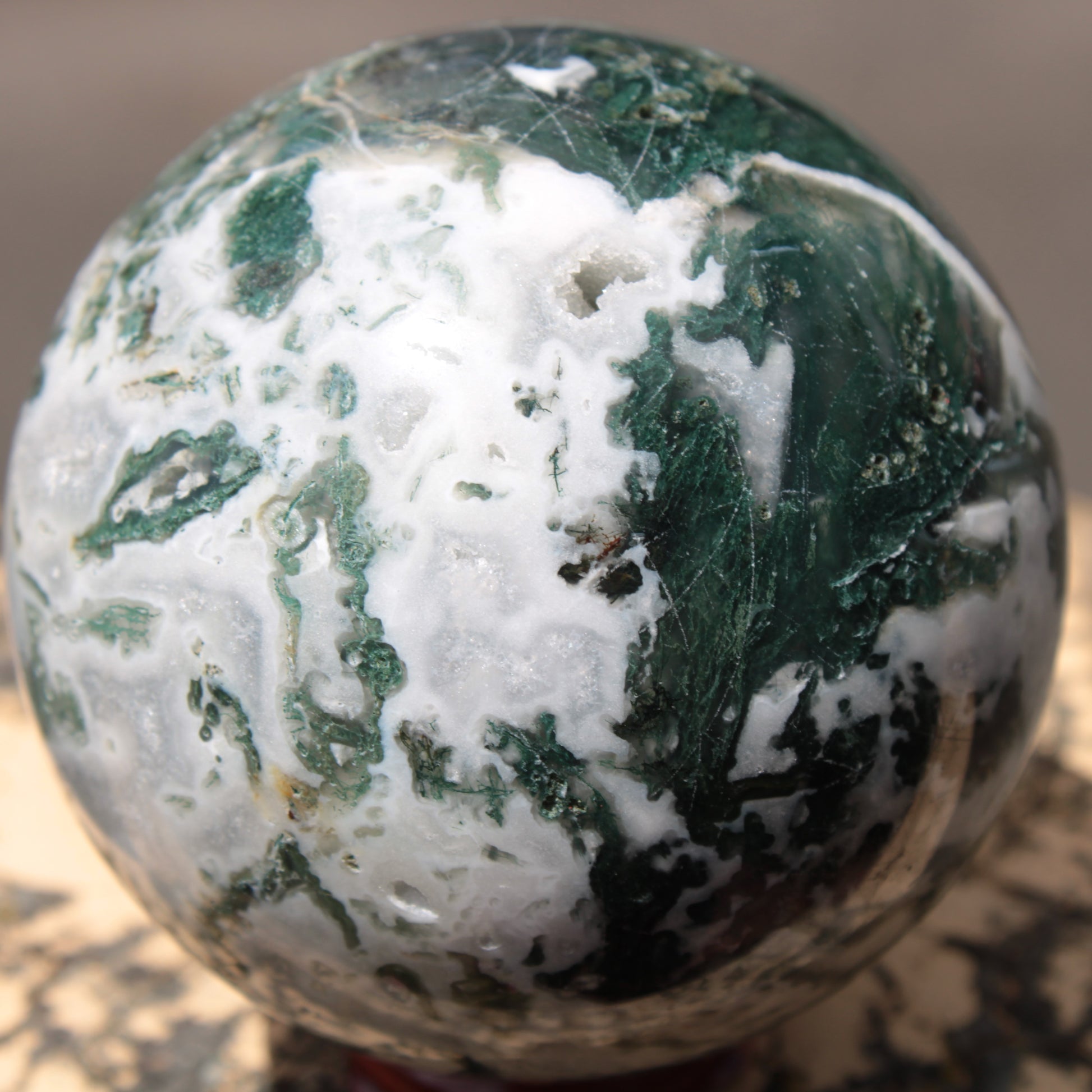 Moss Agate sphere 414g Rocks and Things