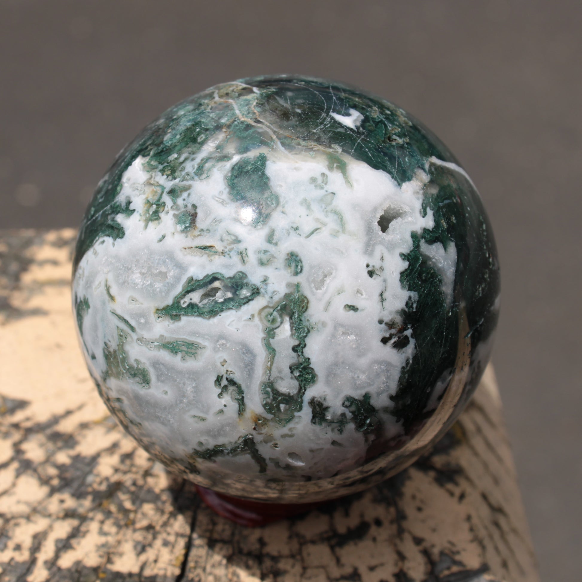 Moss Agate sphere 414g Rocks and Things