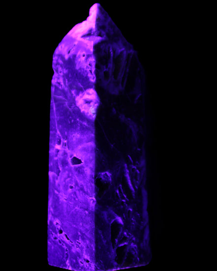 Sphalerite geode obelisk 105g in UV light - Rocks and Things Store
