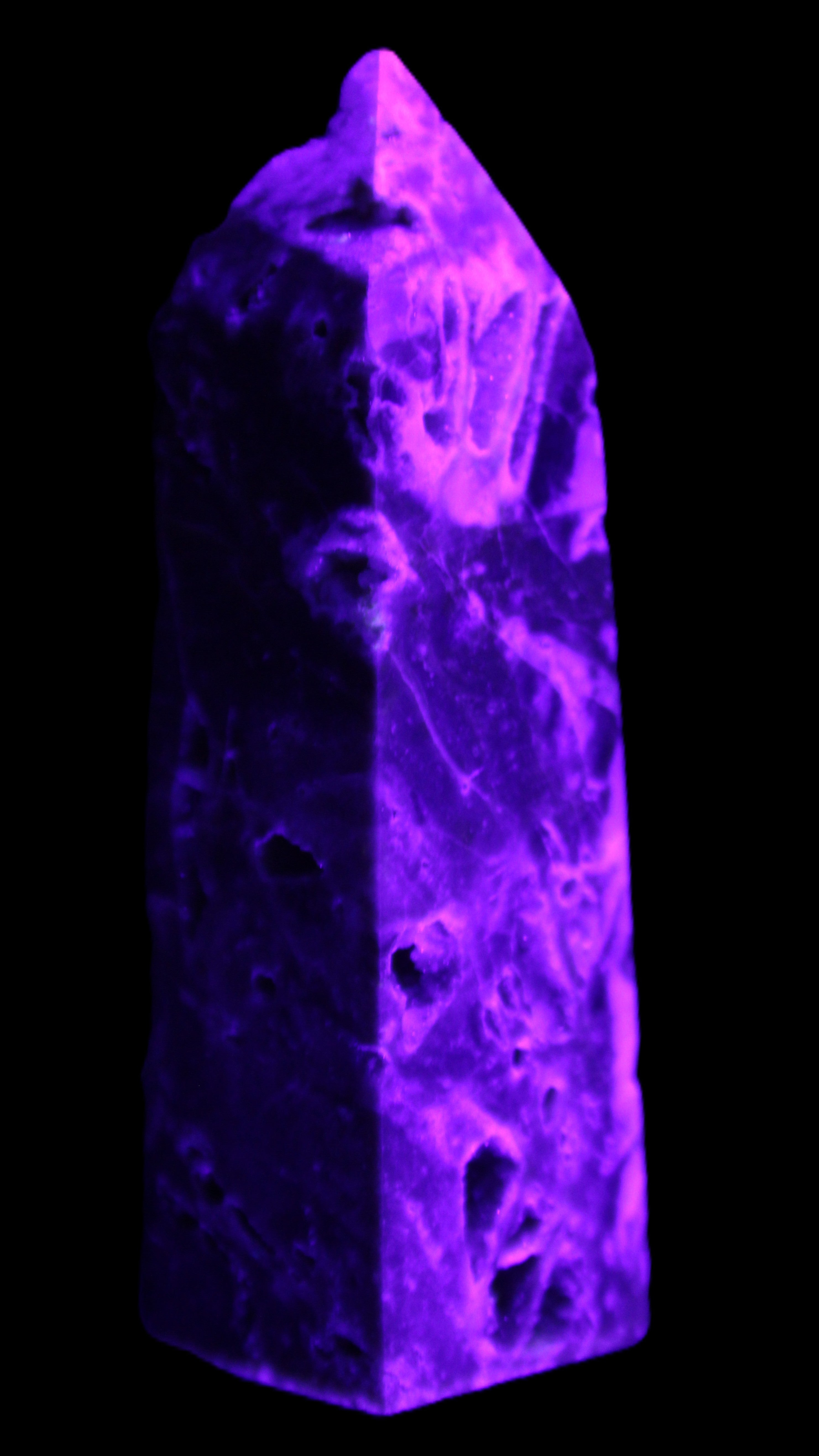 Sphalerite geode obelisk 105g in UV light - Rocks and Things Store