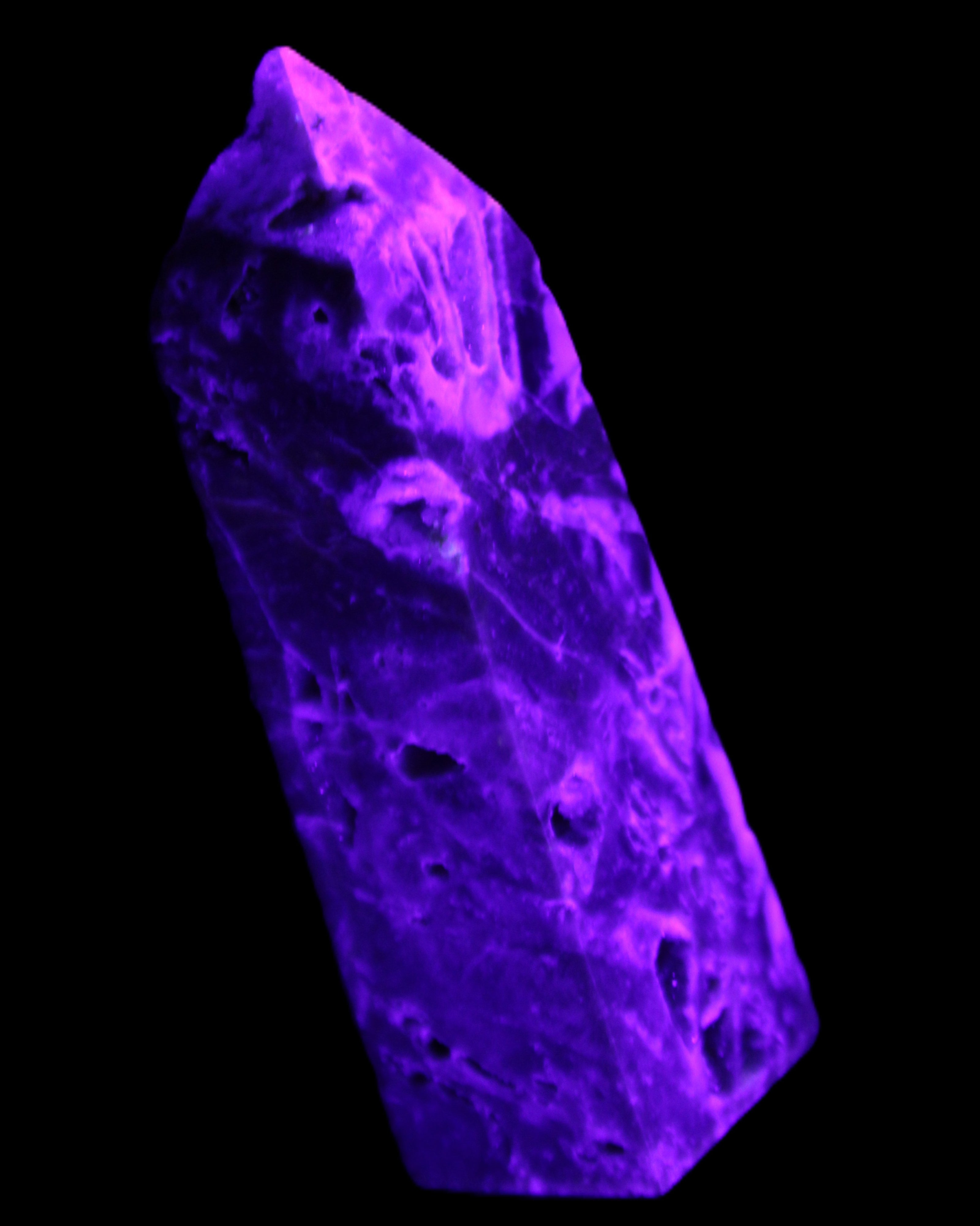 Sphalerite geode obelisk 105g in UV light - Rocks and Things Store