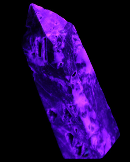 Sphalerite geode obelisk 105g in UV light - Rocks and Things Store