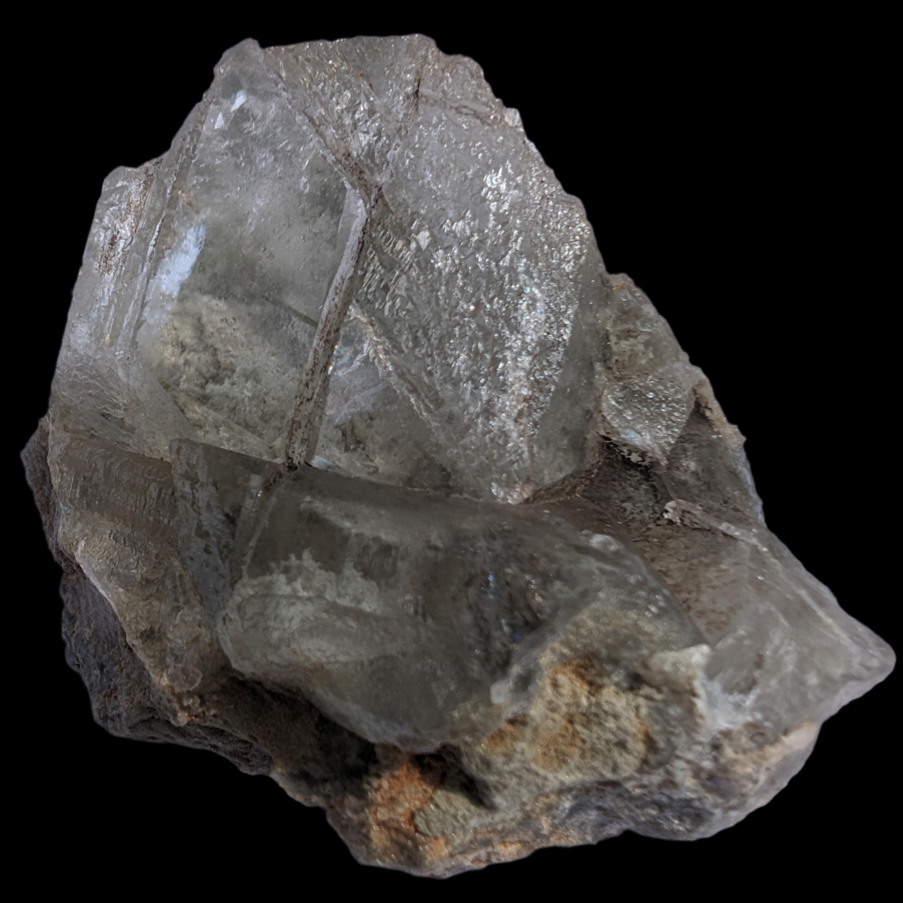 Transparent Quartz cluster on matrix from Skardu, Pakistan 639ct 127g in sunlight - Rocks and Things Store