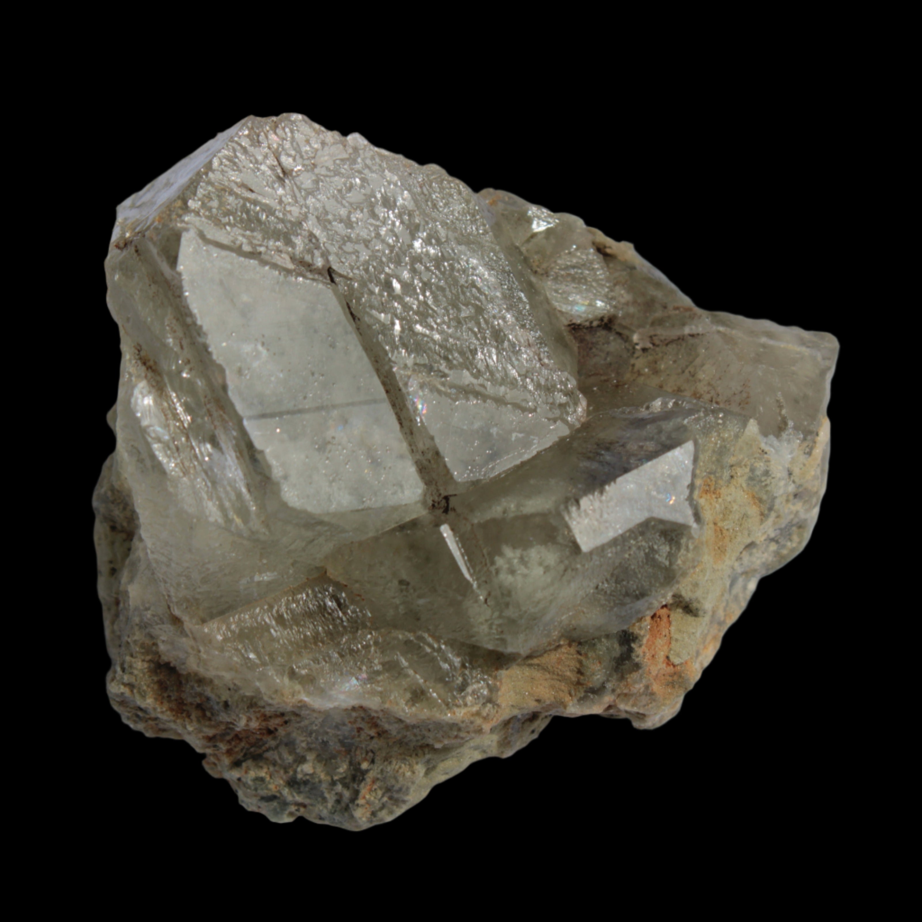 Transparent Quartz cluster on matrix from Skardu, Pakistan 639ct 127g in sunlight - Rocks and Things Store