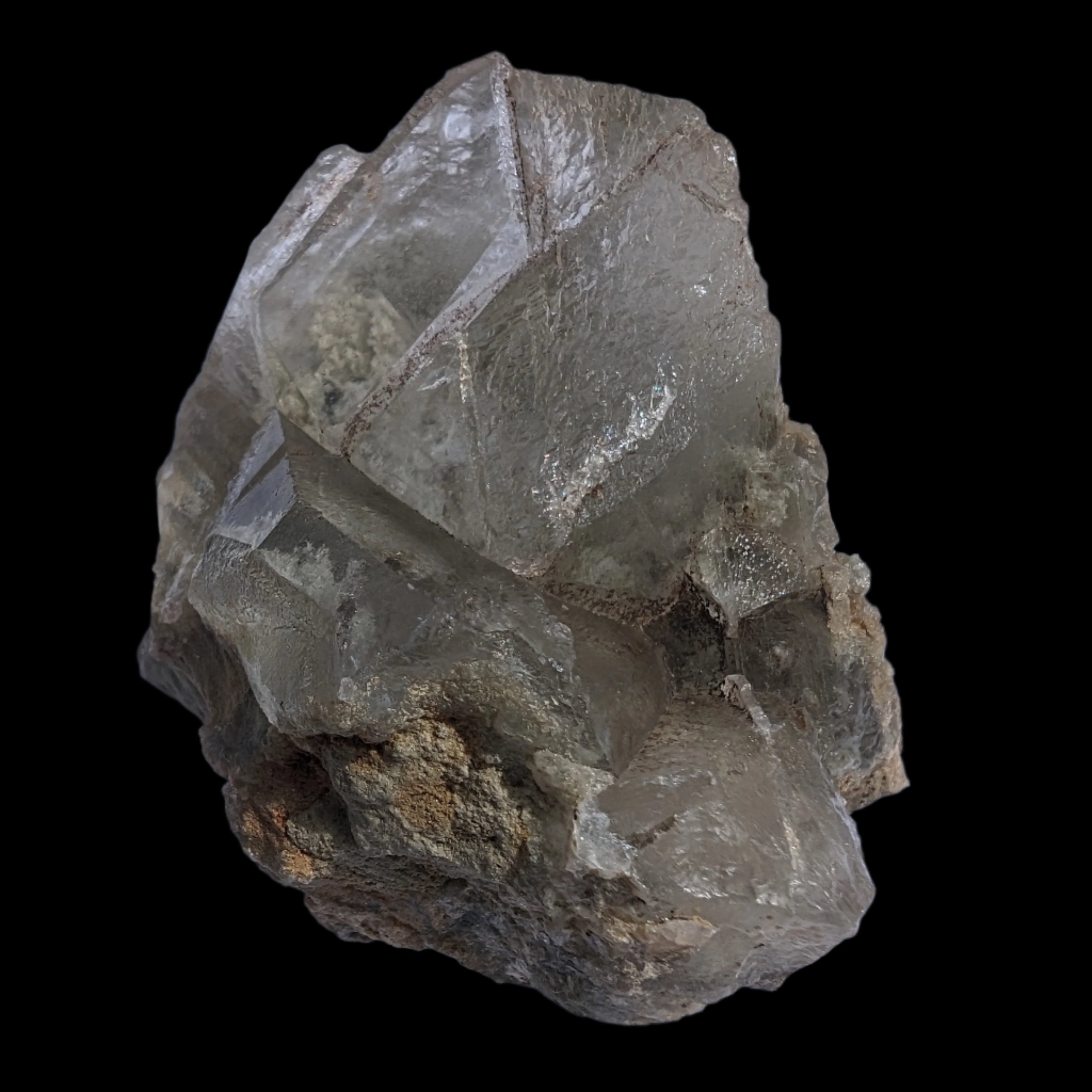 Transparent Quartz cluster on matrix from Skardu, Pakistan 639ct 127g in sunlight - Rocks and Things Store
