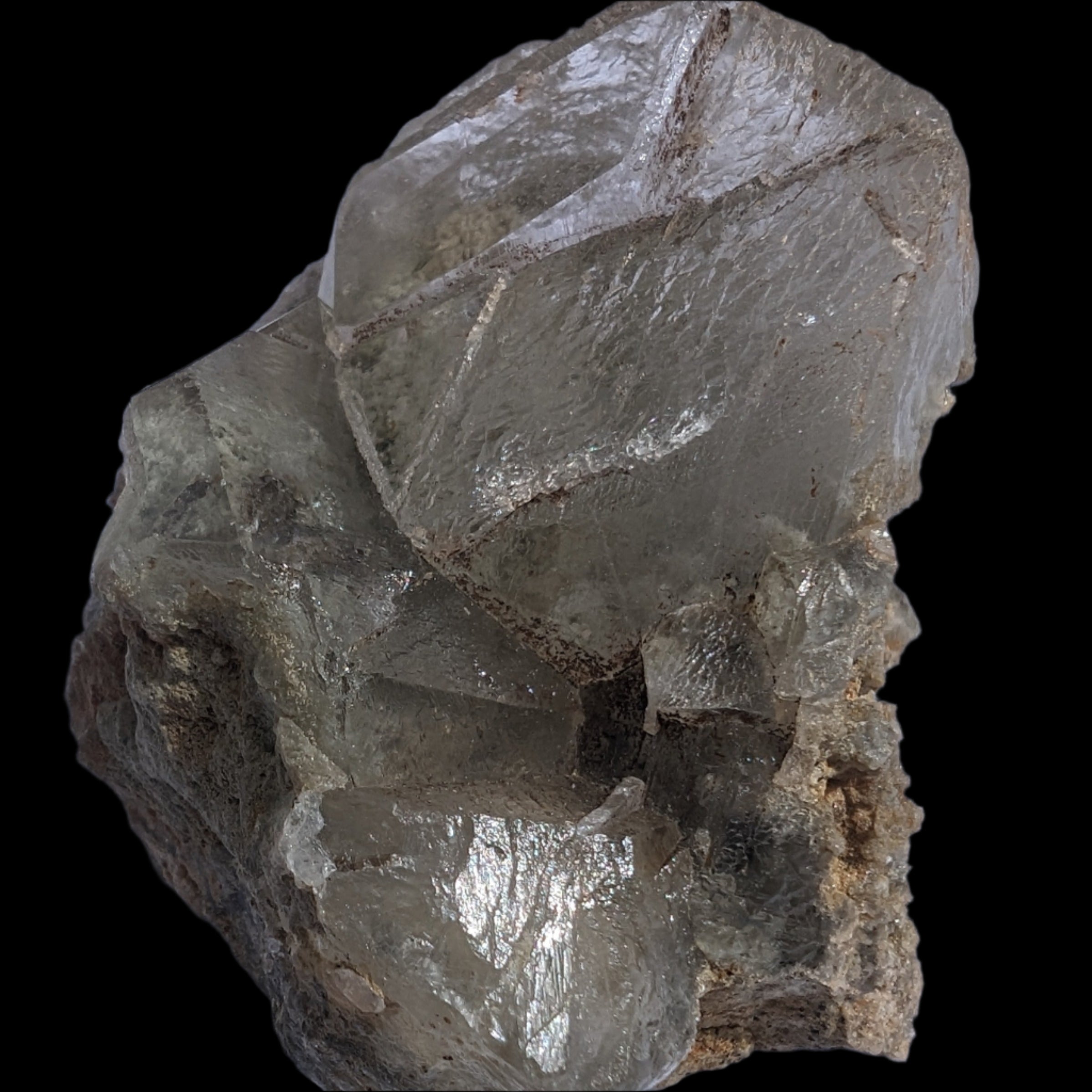 Transparent Quartz cluster on matrix from Skardu, Pakistan 639ct 127g in sunlight - Rocks and Things Store