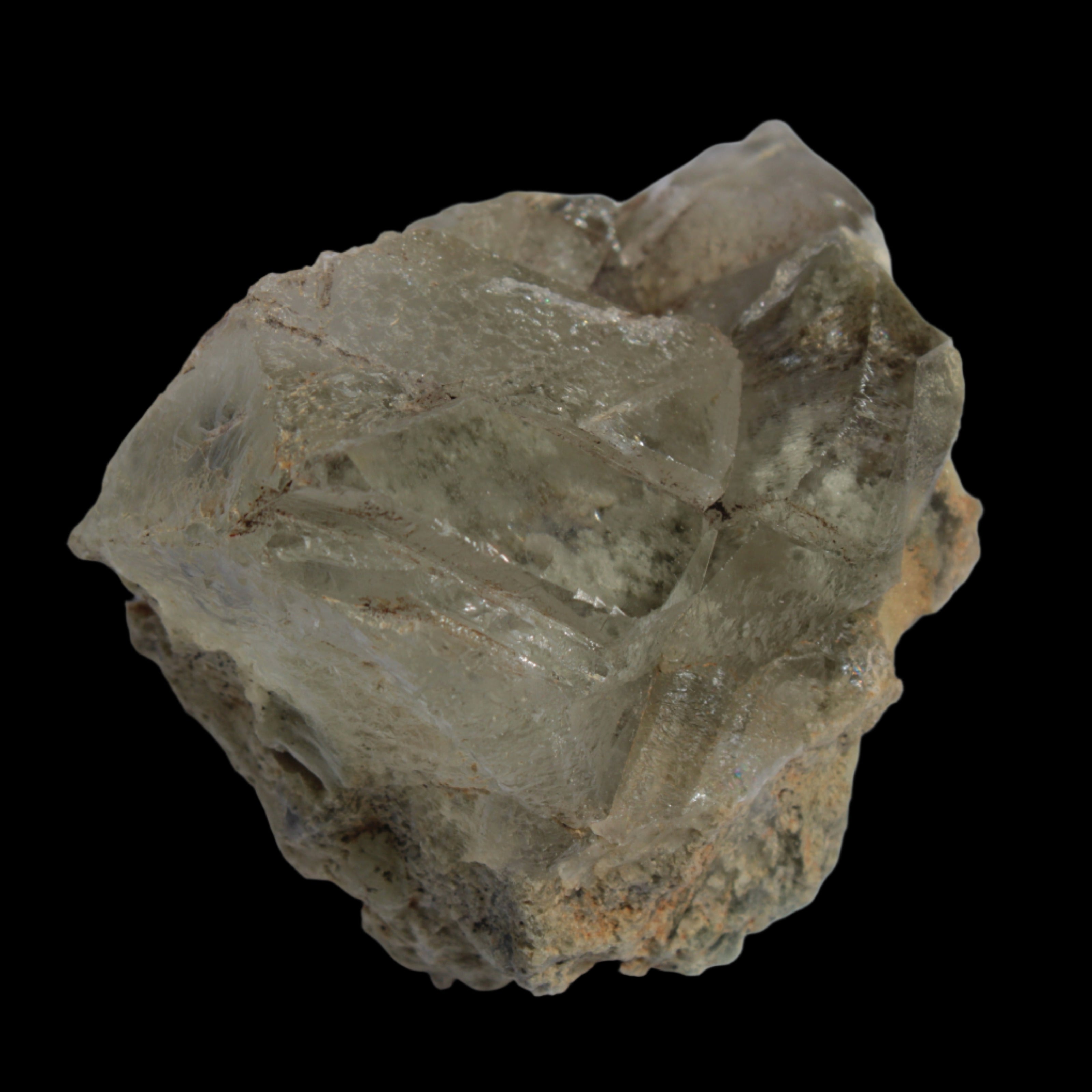 Transparent Quartz cluster on matrix from Skardu, Pakistan 639ct 127g in sunlight - Rocks and Things Store