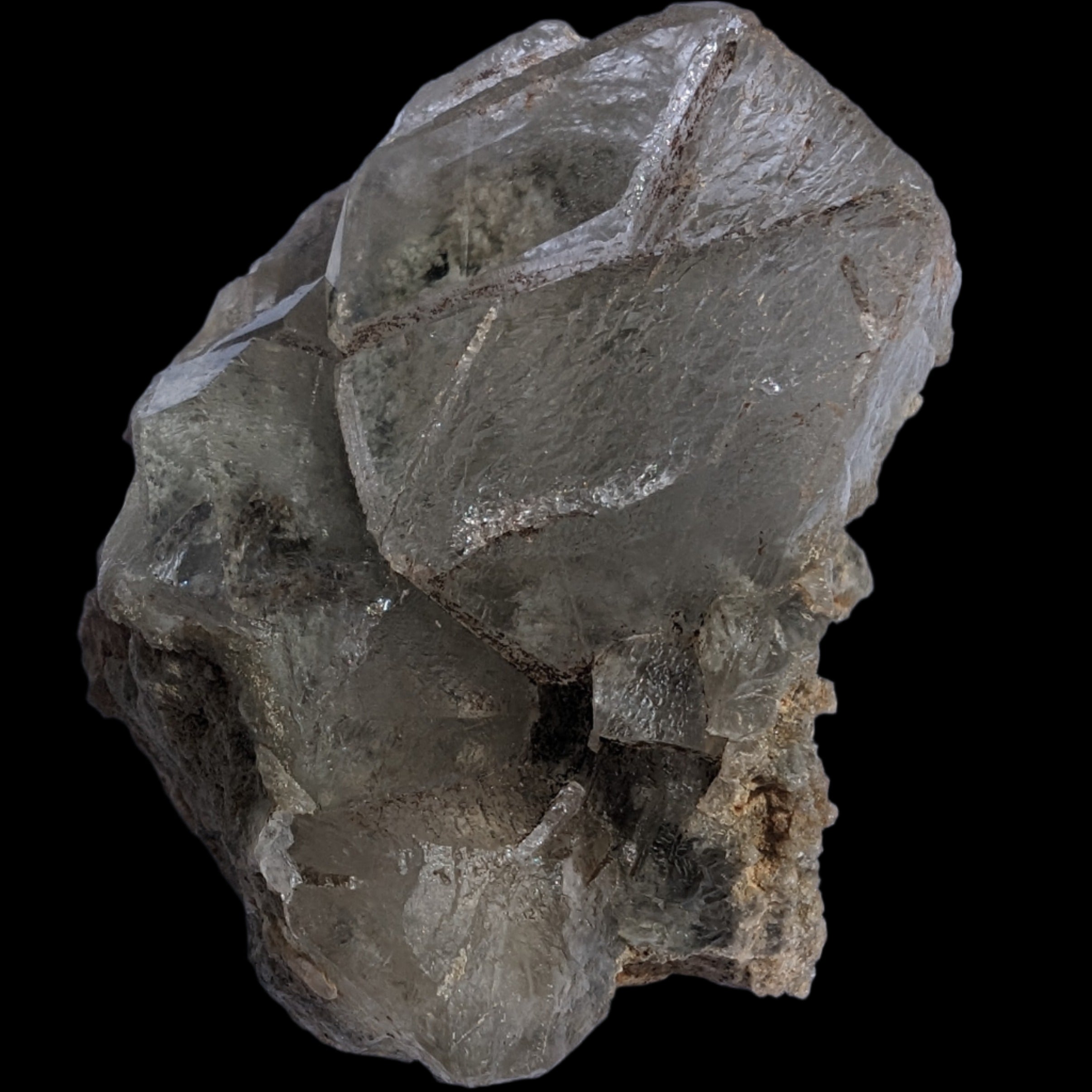 Transparent Quartz cluster on matrix from Skardu, Pakistan 639ct 127g in sunlight - Rocks and Things Store
