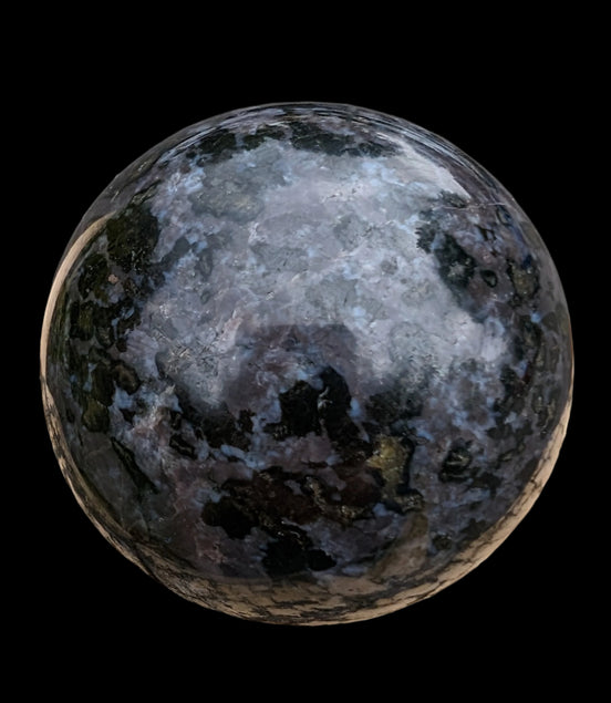 Indigo Gabbro sphere 253g in sunlight - Rocks and Things Store