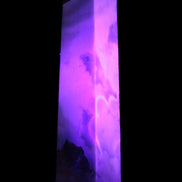 Pink Sakura Agate obelisk 516g in UV light - Rocks and Things Store