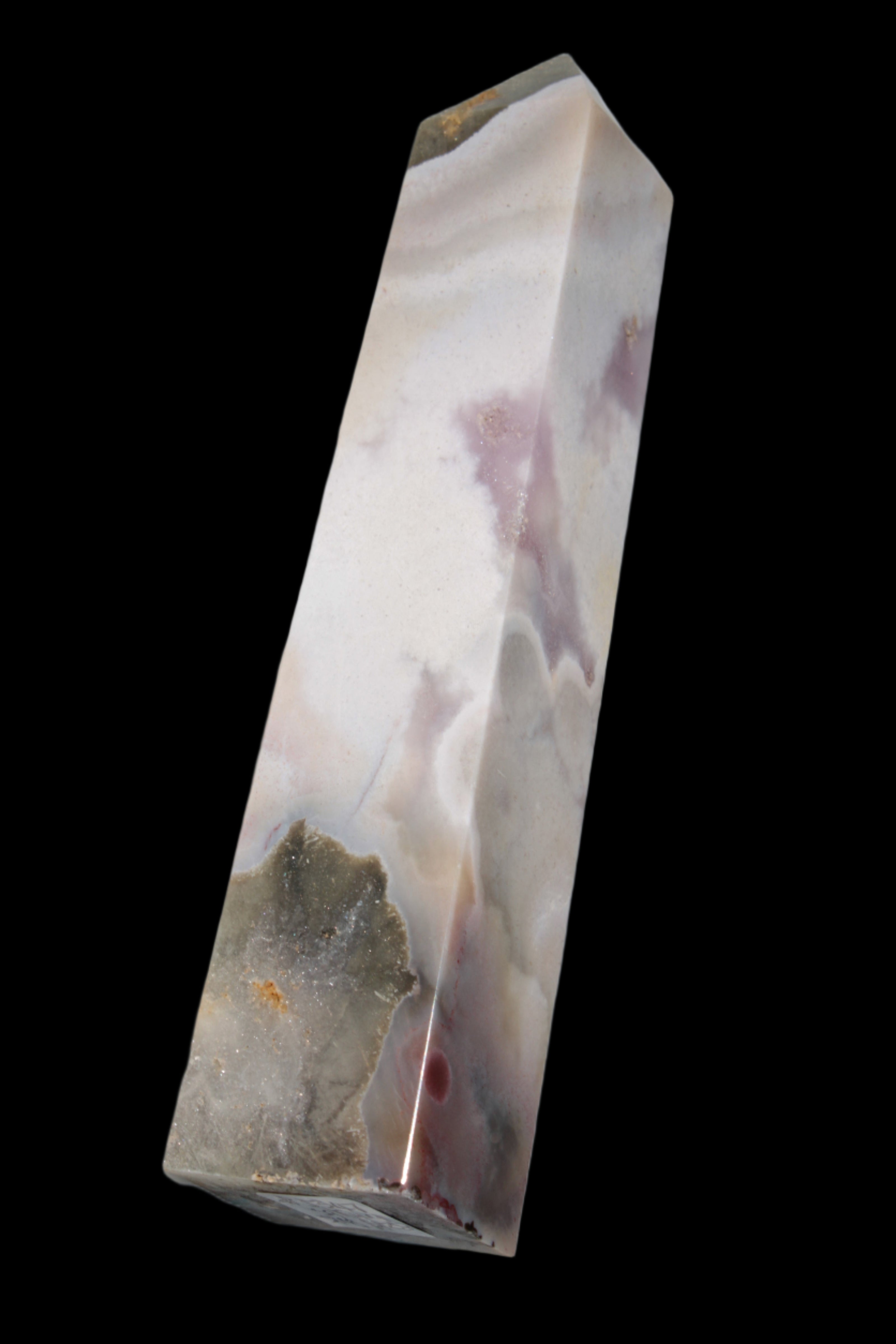 Pink Sakura Agate obelisk 516g in sunshine - Rocks and Things Store