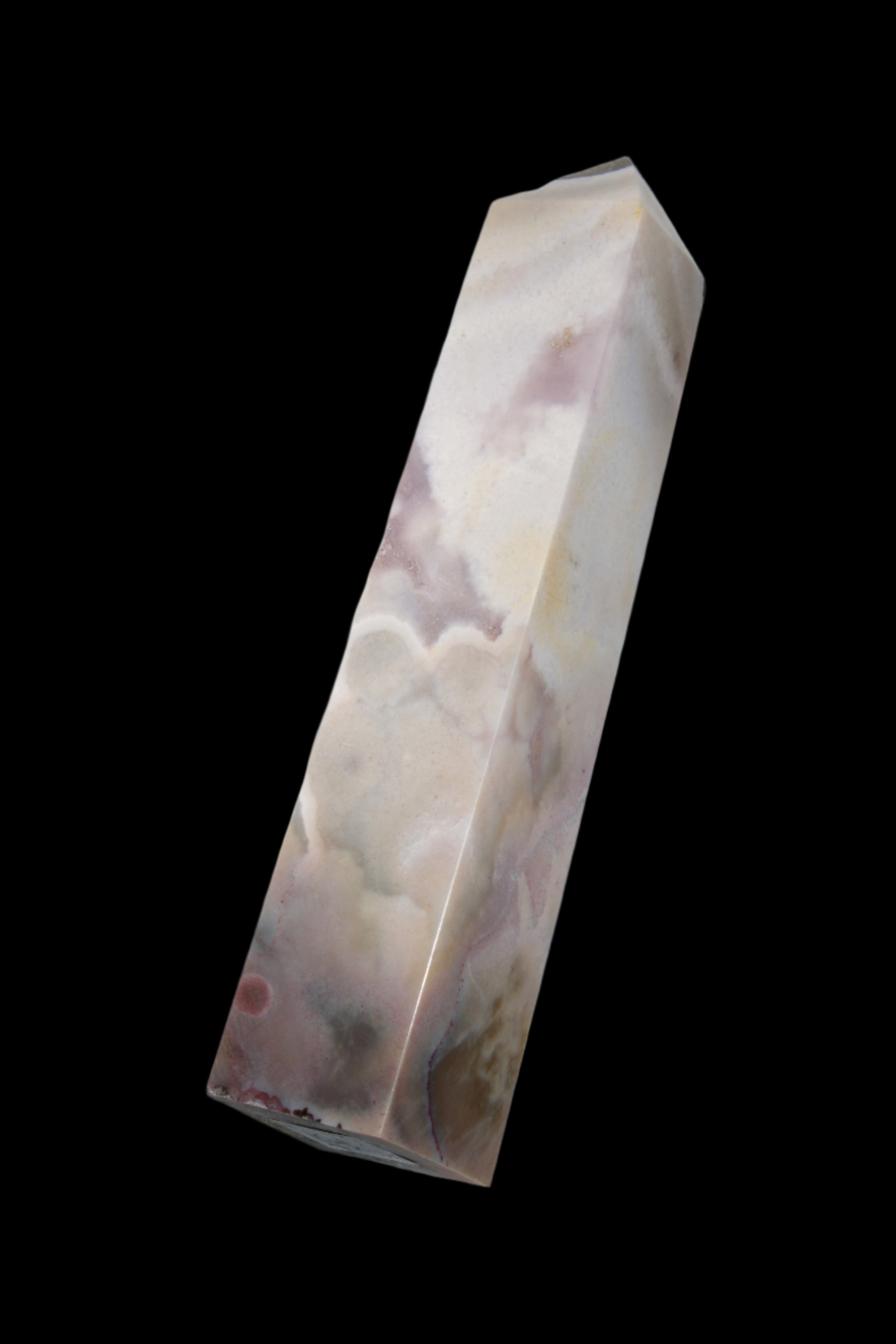 Pink Sakura Agate obelisk 516g in sunshine - Rocks and Things Store