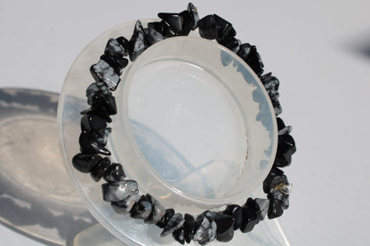 Snowflake Obsidian chip bracelet 10-15g Rocks and Things