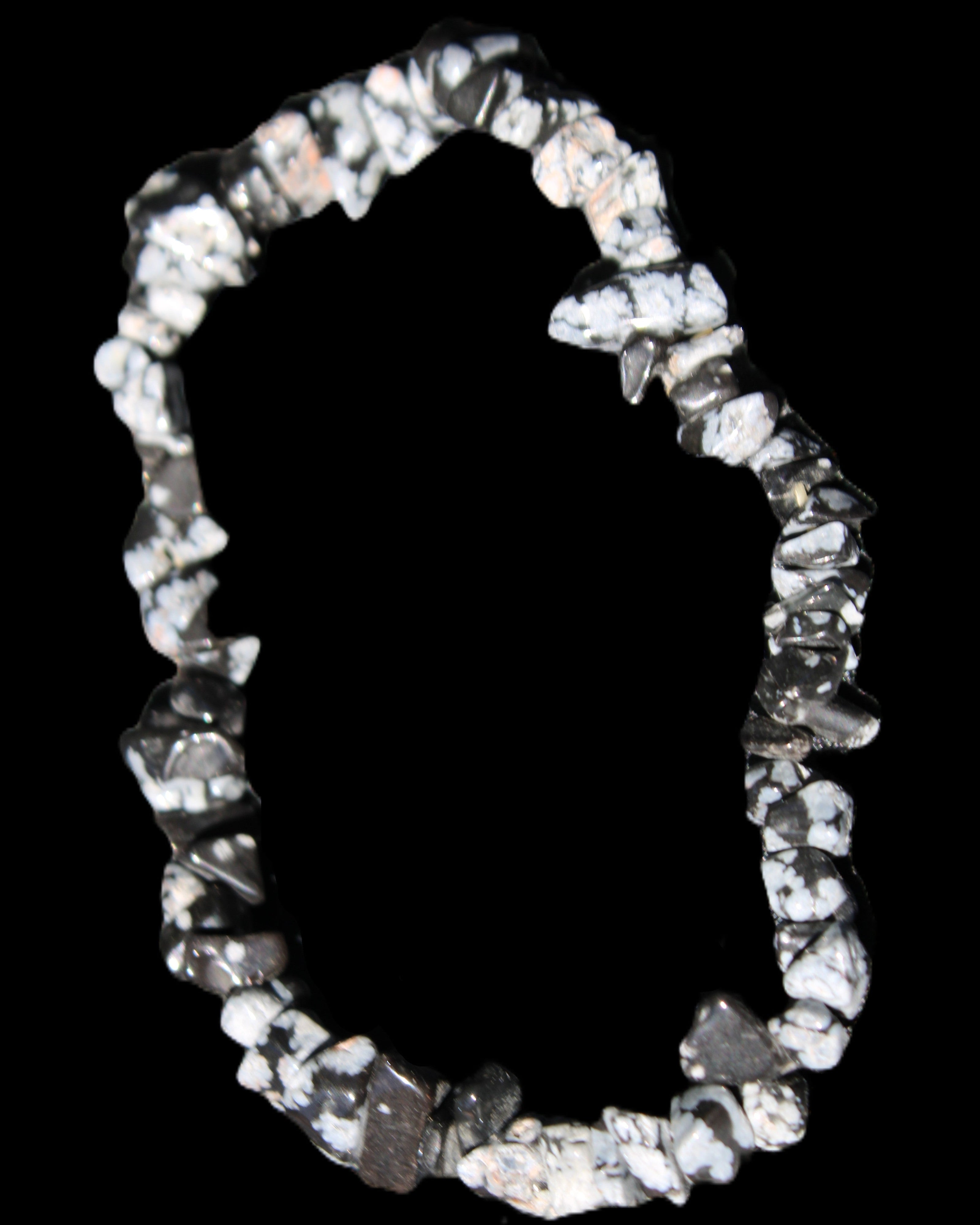 Snowflake Obsidian chip bracelet 10g in sunlight - Rocks and Things Store
