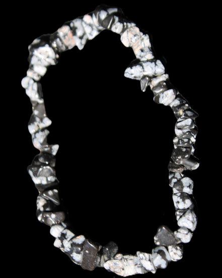 Snowflake Obsidian chip bracelet 10g in sunlight - Rocks and Things Store