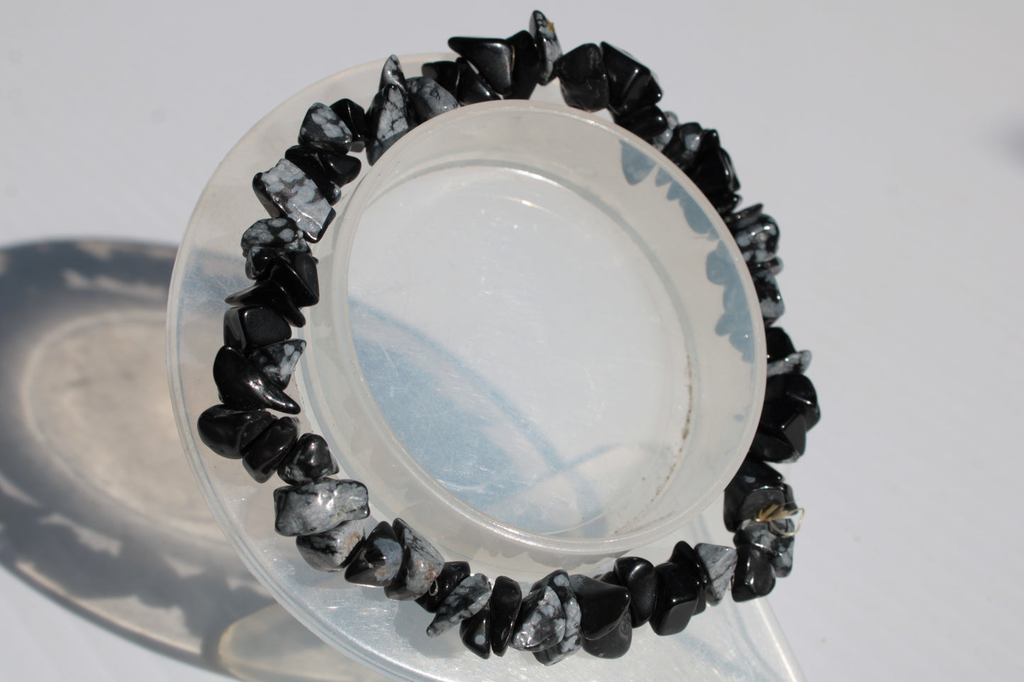 Snowflake Obsidian chip bracelet 10-15g Rocks and Things