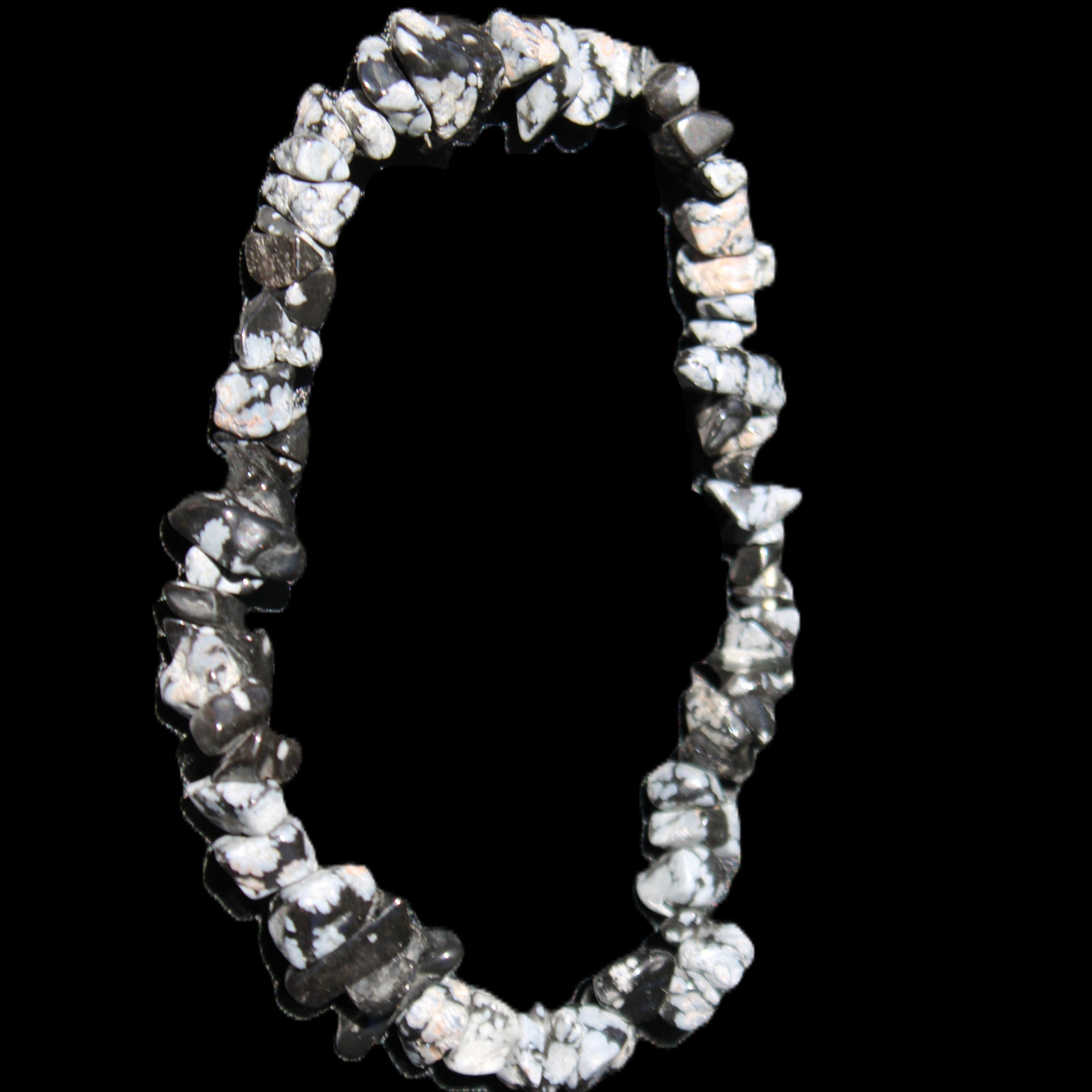 Snowflake Obsidian chip bracelet 10g in sunlight - Rocks and Things Store
