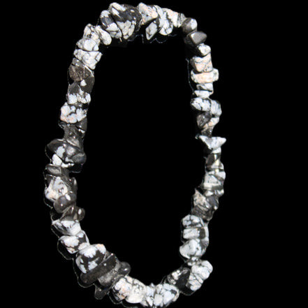 Snowflake Obsidian chip bracelet 10g in sunlight - Rocks and Things Store